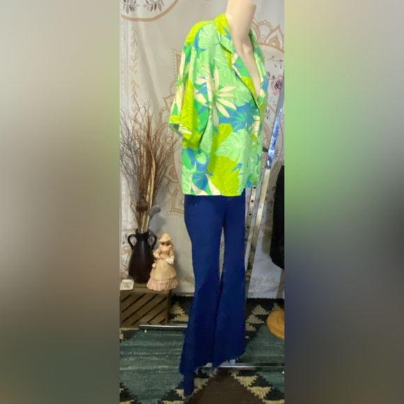 EUC LULU’S South Beach Sweetie Green Tropical Print Linen Button-Up Top Size L - Picture 6 of 8